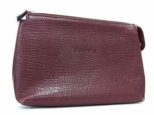 1円 ■美品■ LOEWE ロエベ アナグラム レザー ポーチ マルチケース 小物入れ メンズ レディース ボルドー系 AV8202