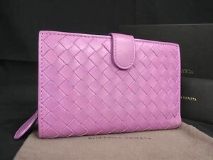 1円 ■美品■ BOTTEGA VENETA ボッテガヴェネタ イントレチャート レザー 二つ折り 財布 ウォレット メンズ レディース パープル系 AV8627