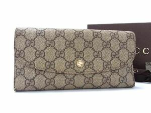 1円 GUCCI グッチ 256926 インターロッキングG GG柄 PVC 三つ折り 長財布 ウォレット レディース メンズ ベージュ系 AV9987