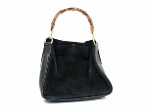 1円 ■美品■ GUCCI グッチ 001 8638 200047 バンブー スエード ワンハンドルバッグ ショルダーバッグ ブラック系 AY0875