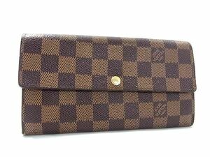 1円 LOUIS VUITTON ルイヴィトン N61734 ダミエ ポルトフォイユサラ 二つ折り 長財布 ウォレット レディース ブラウン系 AV8410