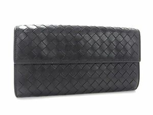 1円 ■美品■ BOTTEGA VENETA ボッテガヴェネタ イントレチャート レザー 二つ折り 長財布 ウォレット メンズ ブラック系 AV8418