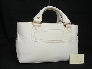 1円 ■美品■ CELINE セリーヌ ブギーバッグ レザー トート ハンドバッグ レディース ホワイト系 FA1872