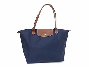 1円 ■美品■ LONGCHAMP ロンシャン ルプリアージュ ナイロン×レザー 折り畳み式 トートバッグ ショルダー 肩掛け ネイビー系 AV7370