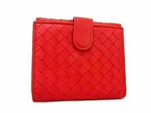 1円 ■極美品■ BOTTEGA VENETA ボッテガヴェネタ イントレチャート レザー 二つ折り 財布 ウォレット 札入れ 小銭入れ レッド系 BH1929