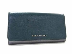 1円 ■美品■ MARC JACOBS マークジェイコブス レザー バイカラー 二つ折り 長財布 ウォレット レディース グリーン系×グレー系 BJ0763