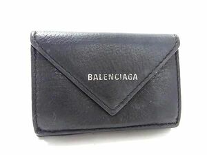 1円 BALENCIAGA バレンシアガ 391446 ペーパーミニ レザー 三つ折り 財布 ウォレット 小銭入れ 札入れ カード入れ ブラック系 AV7728