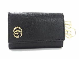 1円 ■極美品■ GUCCI グッチ 435305 GGマーモント レザー 6連 キーケース キーリング 鍵入れ レディース メンズ ブラック系 AV7735