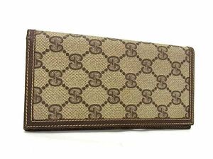 1円 ■美品■ GUCCI グッチ GG柄 PVC×レザー 二つ折り 長財布 ウォレット 札入れ カード入れ レディース メンズ ブラウン系 AV7684