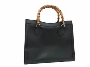 1円 ■美品■ GUCCI グッチ 002 2853 02600 バンブー レザー ハンドバッグ トート レディース ブラック系 BJ0309