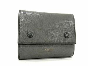 1円 CELINE セリーヌ スモール フォールデッド マルチファンクション レザー 三つ折り 財布 ウォレット グレー系 AV9960