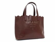 1円 PRADA プラダ レザー パンチングロゴ トートバッグ ハンドバッグ レディース ブラウン系 AV7378_画像1