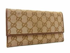 1円 GUCCI グッチ 257303 4276 GG柄 GGキャンバス×レザー 三つ折り 長財布 ウォレット 小銭入れ レディース ピンクベージュ系 BF6573