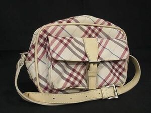 1円 BURBERRY バーバリーブルーレーベル ナイロンキャンバス チェック柄 クロスボディ ショルダーバッグ 斜め掛け アイボリー系 FA1887