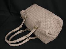 1円 ■美品■ BOTTEGA VENETA ボッテガヴェネタ イントレチャート レザー カデナ付 ミラー付 ハンドバッグ ピンクベージュ系 EA1828_画像3