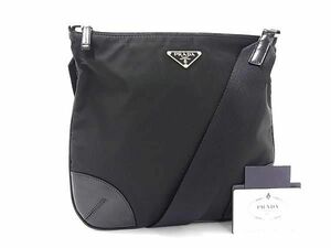 1円 PRADA プラダ BT0332 テスートナイロン×レザー クロスボディ ショルダーバッグ 斜め掛け レディース メンズ ブラック系 AS9344