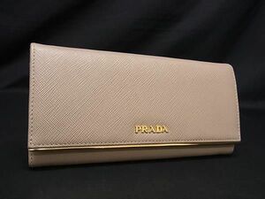 1円 ■美品■ PRADA プラダ サフィアーノレザー 二つ折り 長財布 ウォレット 札入れ 小銭入れ カード入れ ピンクベージュ系 AV7706