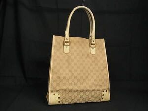 1円 GUCCI グッチ 124261 GG柄 GGキャンバス×レザー トートバッグ ハンドバッグ レディース メンズ ベージュ系 BJ0172