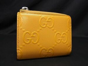 1円 GUCCI グッチ GGエンボス PVC×レザー L字ファスナー 小銭入れ コインケース カード入れ メンズ レディース イエロー系 AV9051