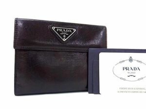 1円 ■美品■ PRADA プラダ レザー 二つ折り 財布 ウォレット 札入れ 小銭入れ カード入れ ダークブラウン系 AV9596