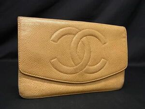 1円 CHANEL シャネル ココマーク キャビアスキン 二つ折り 長財布 ウォレット 小銭入れ 札入れ レディース イエロー系 AY0934