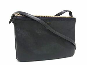 1円 CELINE セリーヌ トリオ レザー クロスボディ ショルダーバッグ 斜め掛けかばん 肩掛けかばん レディース ブラック系 AZ0513