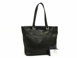 1円 ■美品■ PRADA プラダ BR1529 レザー トートバッグ ハンドバッグ レディース メンズ ブラック系 AX3146