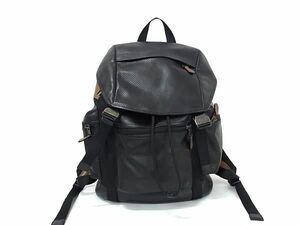 1円 ■美品■ COACH コーチ F57477 パーフォレイテッド テレイン レザー リュックサック バックパック デイパック ブラック系 FA1818