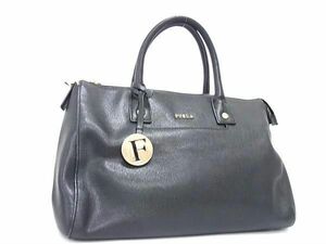 1円 FURLA フルラ リンダ レザー チャーム ハンドバッグ トートバッグ レディース ブラック系 DA8152