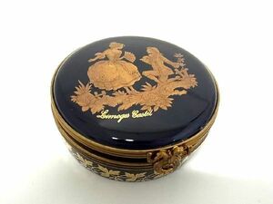 ■美品■ LIMOGES CASTEL リモージュキャッスル 22K 22金 アクセサリーケース マルチケース 小物入れ ネイビー系×ゴールド系 DD4466