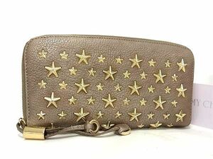 1円 ■美品■ JIMMY CHOO ジミーチュウ フィリパ スタースタッズ レザー ラウンドファスナー 長財布 ウォレット ブラウン系 BF5928