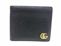 1円 GUCCI グッチ GGマーモント レザー 二つ折り 財布 ウォレット 札入れ 小銭入れ メンズ レディース ブラック系 FA2288_画像1