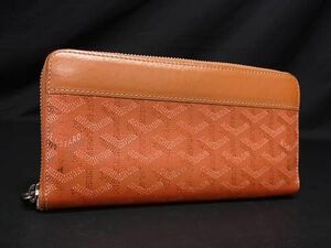 1円 GOYARD ゴヤール ヘリンボーン マティニョンGM PVC×レザー ラウンドファスナー 長財布 ウォレット 小銭入れ オレンジ系 AV7738