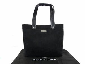 1円 ■美品■ BALENCIAGA バレンシアガ スエード×レザー ハンドバッグ トート ショルダー 肩掛け レディース メンズ ブラック系 BF6358