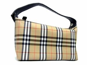 1円 BURBERRY バーバリー ナイロンキャンバス×レザー ワンハンドル ハンドバッグ レディース メンズ ベージュ系×ブラック系 CC2311