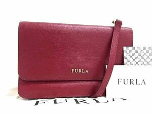 1円 ■美品■ FURLA フルラ リーヴァ レザー クロスボディ ショルダーバッグ ウォレットバッグ 長財布 レディース ボルドー系 FA1839