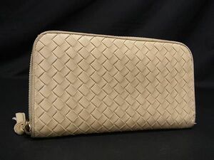 1円 BOTTEGA VENETA ボッテガヴェネタ イントレチャート レザー ラウンドファスナー 長財布 ウォレット レディース ベージュ系 AX4214