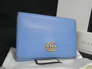 1円 GUCCI グッチ 474748 GGマーモント レザー カードケース カード入れ パスケース レディース ブルー系 AZ0110