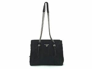 1円 PRADA プラダ テスートナイロン×レザー チェーン トートバッグ ショルダーバッグ 肩掛けかばん レディース ブラック系 CC2289