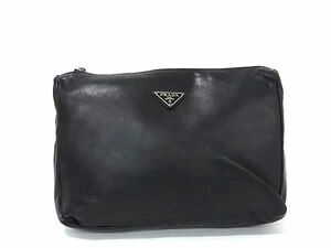 1円 PRADA プラダ レザー クラッチバッグ セカンドバッグ マルチケース レディース メンズ ブラック系 BJ0141