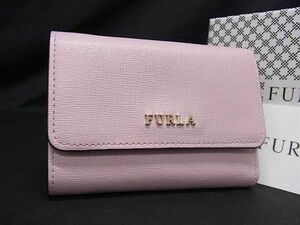 1円 ■美品■ FURLA フルラ レザー 三つ折り 財布 ウォレット ミニ財布 札入れ 小銭入れ レディース ピンク系 AV7994