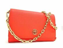 1円 ■新品同様■ TORY BURCH トリーバーチ レザー チェーン 2WAY ショルダーウォレット 斜め掛け 財布 レディース レッド系 FA1892_画像1