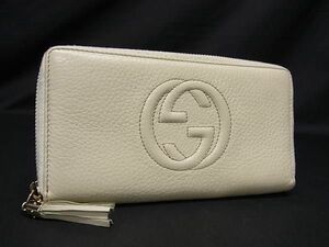 1円 GUCCI グッチ 308004 1142 ソーホー インターロッキングG レザー ラウンドファスナー 長財布 ウォレット アイボリー系 AV7662