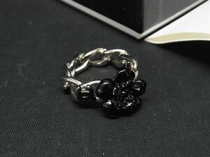 1円 ■美品■ CHANEL シャネル ココマーク カメリア 04P リング 指輪 アクセサリー 約12号 レディース ブラック系 AX5564