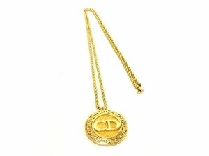 1円 ■美品■ ChristianDior クリスチャンディオール CDロゴ ロング ネックレス ペンダント アクセサリー レディース ゴールド系 AV8357