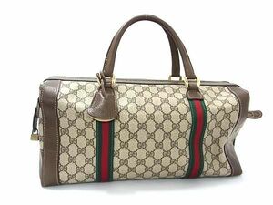 1円 ■美品■ GUCCI オールドグッチ ヴィンテージ GG柄 シェリーライン PVC ハンドバッグ ボストンバッグ 旅行かばん ブラウン系 AX3281