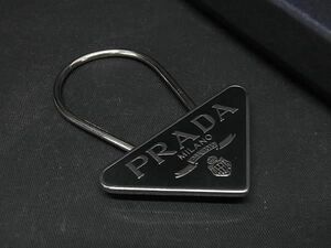 1円 ■美品■ PRADA プラダ M285 キーリング キーホルダー チャーム レディース メンズ ブラック系×シルバー系 AX5629