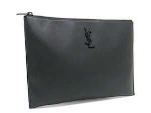 1円 ■美品■ YVESSAINTLAURENT イヴサンローラン レザー クラッチバッグ セカンドバッグ メンズ レディース ブラック系 AX3010