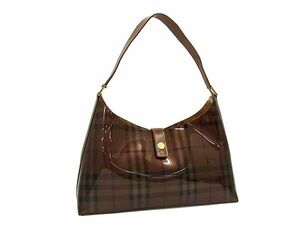 1円 ■美品■ BURBERRY バーバリー PVC×レザー チェック柄 ワンショルダーバッグ 肩掛けかばん レディース ブラウン系 BG7593