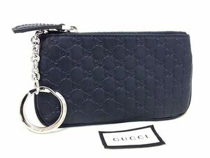 ■新品同様■ GUCCI グッチ 544476 マイクログッチシマ レザー コインケース コインパース 小銭入れ ダークネイビー系 AZ0256